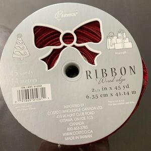 2” red flocked wired ribbon 20 meters